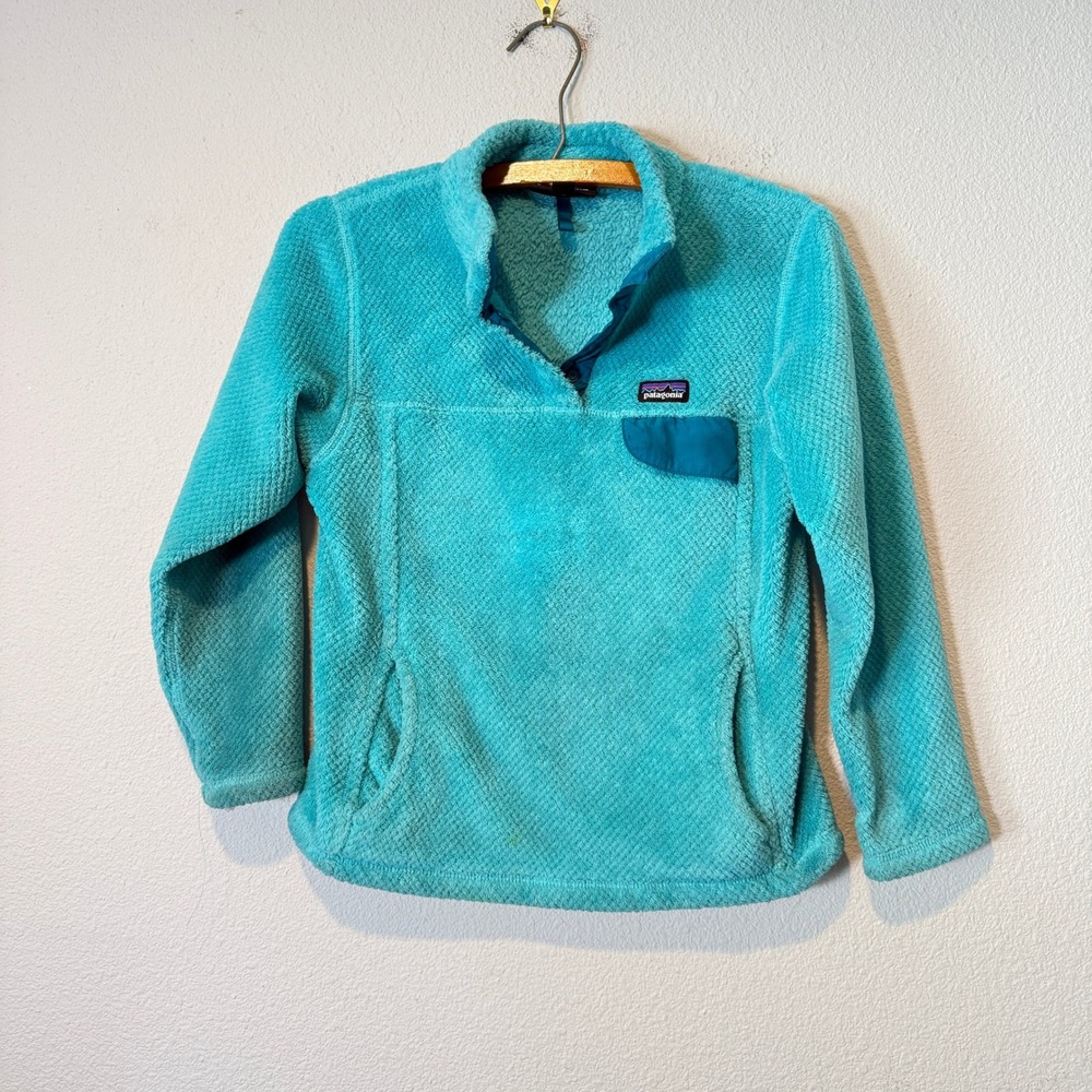 Patagonia Kids Re-Tool Snap-T Fleece Pullover Turquoise Blue Size M 10